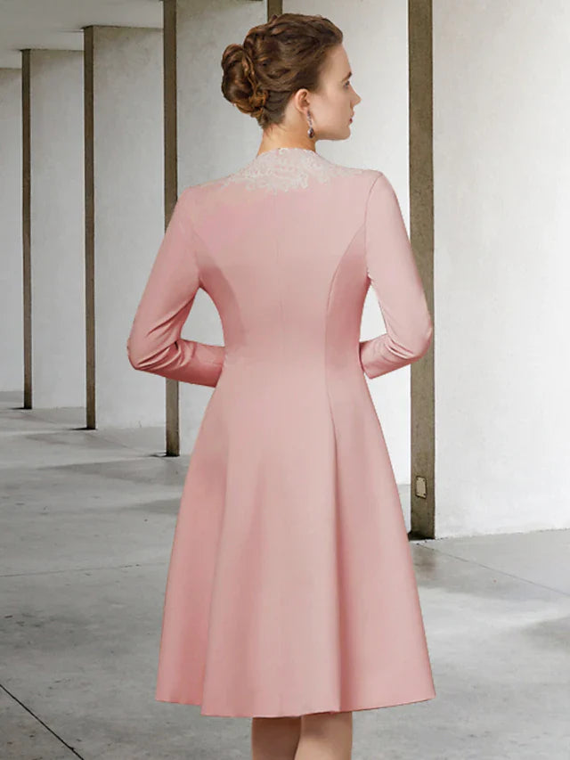 Wholesale Mother of the Bride Dress Elegant V Neck Knee Length Stretch Fabric Half Sleeve with Appliques